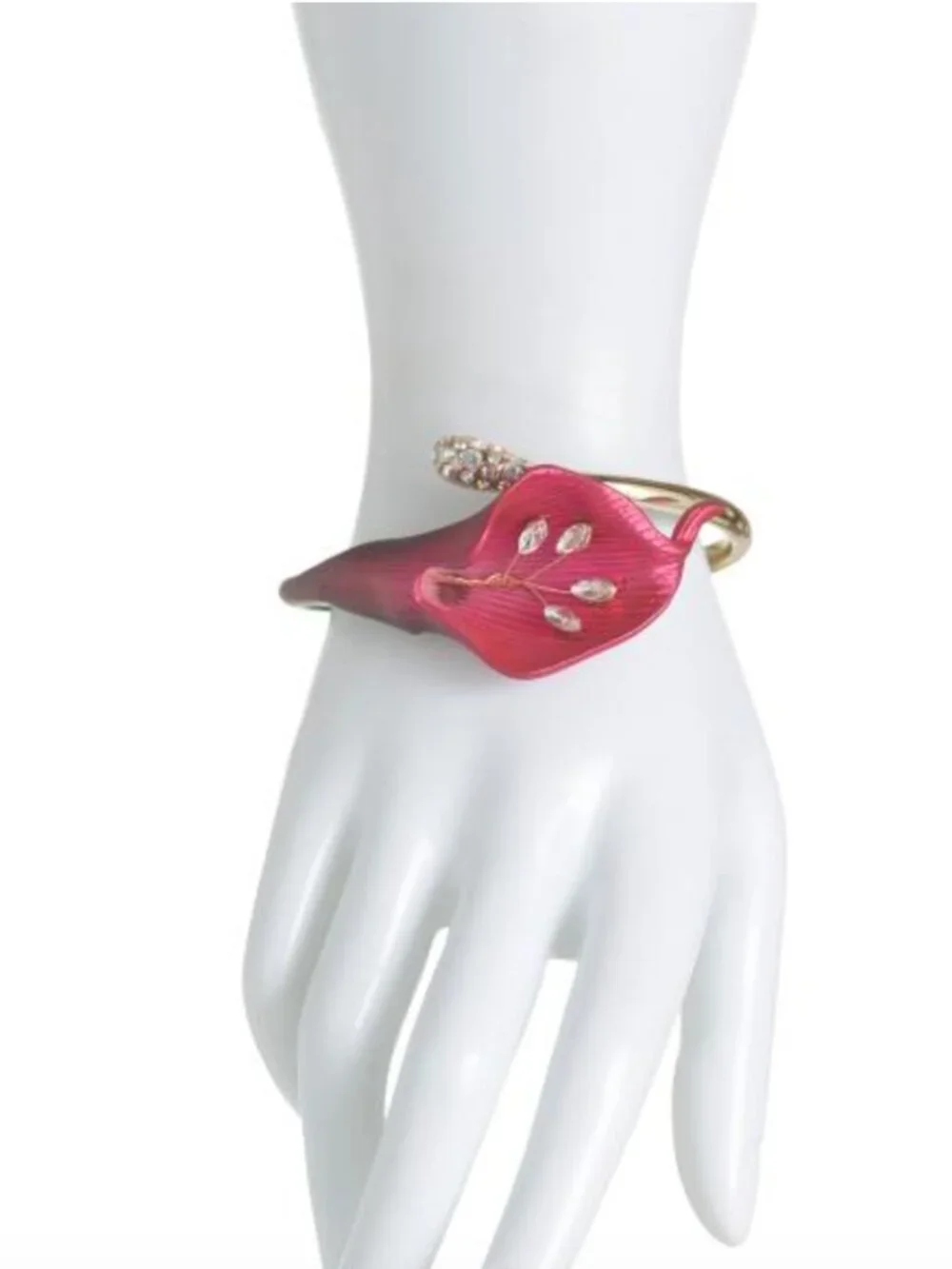 NWT Betsey Johnson CALLA LILY Gold Tone Glass Stones Hinge Bangle Bracelet